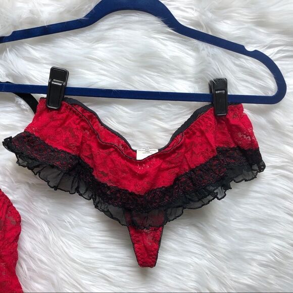 NWT Linea Donatella Intimates Camidoll & Thong Red w/ Black Lace Trim - Picture 4 of 15
